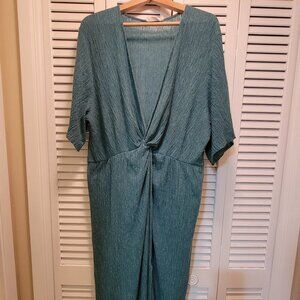 All In Favor Dolman Plissé Midi Dress w Center Twist Knot Deep V Neckline XXL GR